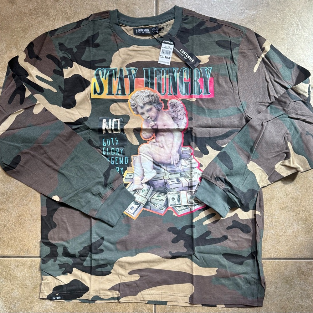 Contender Stay Hungry Shirt Camo Long Sleeve Tee Size 3XL New FAST SHIPPING